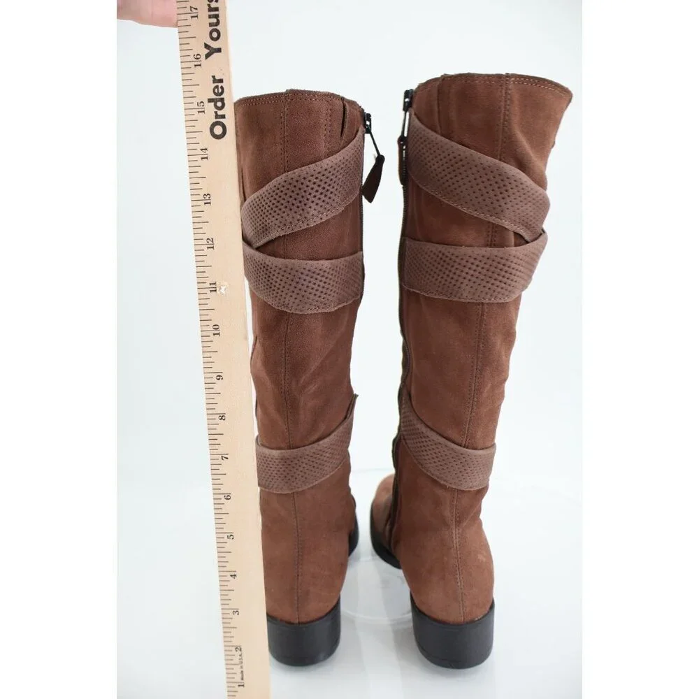 Miz Mooz Women's Noland Knee High Brown Suede Boot Size 36 6 Zip up Block Heel